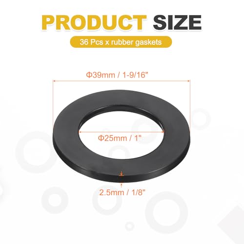 uxcell 36Pcs Rubber Washers, 1 9/16 OD x 1 ID x 0.1" Thickness Flat Washers for Bolts Spacers, Shower Head, Plumbing, Hose Connecting - size: 1 9/16 OD x 1 ID x 0.1"