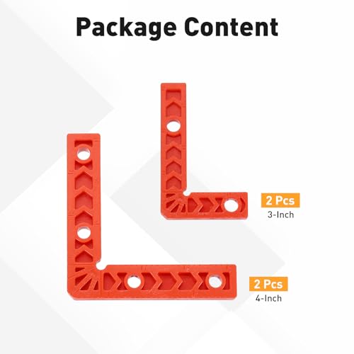 HARFINGTON 4Pcs Corner Clamp 90 Degree 3"/4" Right Angle Clamp Set for Woodworking, ABS Plastic Positioning Square Tool for Picture Frame Box Cabinets Drawers, Orange