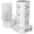 10FT Power Strip Tower Surge Protector, 12 Wide Spaced Outlets, 4 USB - color: White, size: 10FT without Wireless Charging