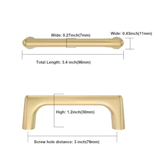 Asidrama 6 Pack 3 Inch(76mm) Brushed Gold Cabinet Pulls Cabinet Handles Cupboard Handles Kitchen Cabinet Hardware for Cupboard Drawer Pulls - color: Brushed Gold, size: 3" Hole Center, style: 6 Pack