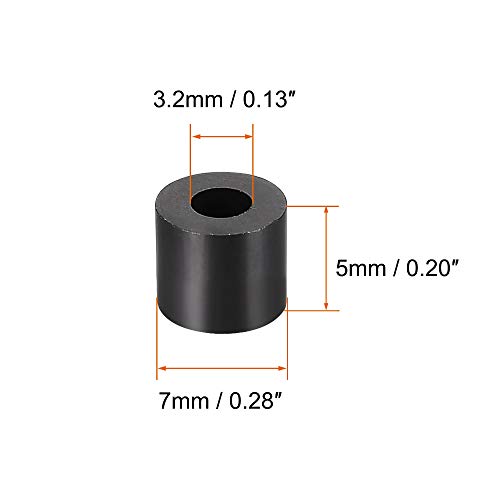 uxcell Nylon Round Spacer Washer 3.2mm ID 7mm OD 5mm Height for M3 Screws Black 100Pcs - size: 3.2mmx7mmx5mm