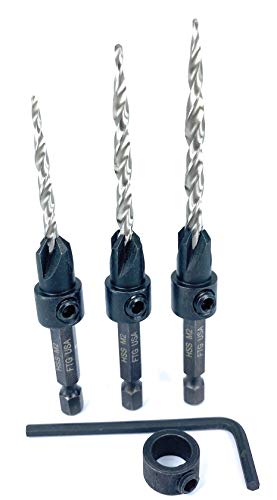 FTG USA 3 Pc Wood Countersink Drill Bit Set #6#8#10 with 3/8" Depth Stop - size: #6#8#10, style: with Depth Stop