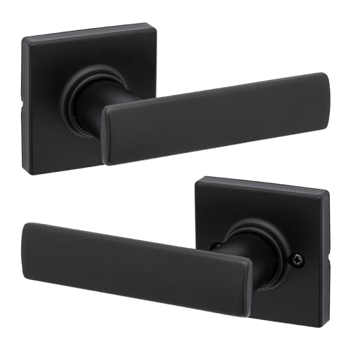Kwikset Breton Interior Passage Door Handle, Lever for Closet and Hallway Doors, Reversible Non-Locking Handle Lever, Matte Black Finish