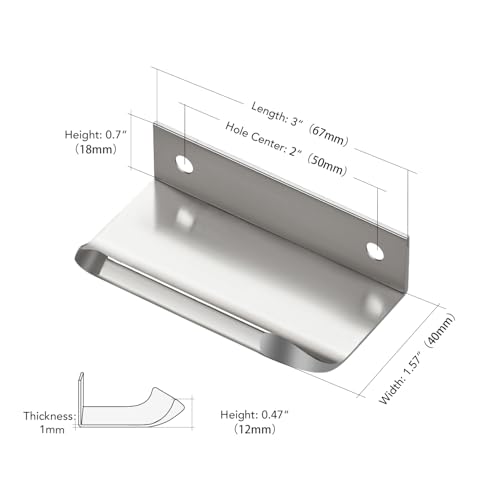 Brushed Nickel Cabinet Handles Finger Edge Pulls 3 Inch CC 10 Pack - color: Silver, size: 76mm/3" Overall Length
