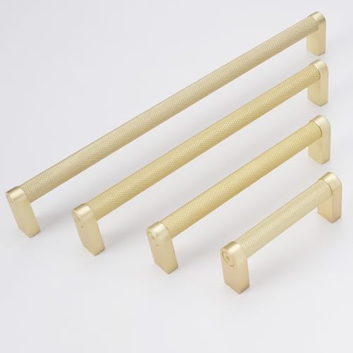 10 Pack 3 inch(76mm) Brushed Brass Kitchen Cabinet Handles Knurled Cabinet Pulls Gold Drawer Pulls Kitchen Cabinet Hardware Handles Drawer Pulls Dresser Handles - color: Brushed Brass, size: 3" Hole Center（76mm）