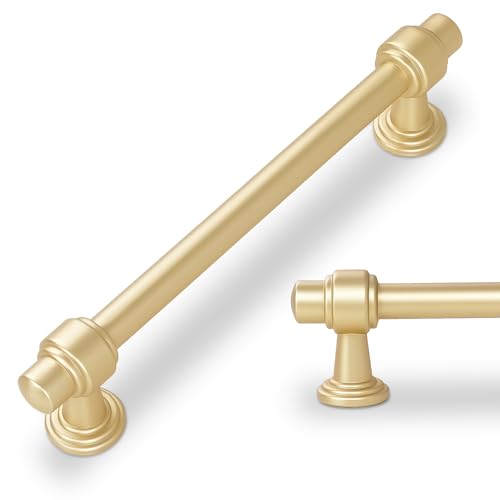10 Pack Brushed Gold Cabinet Pulls 5 Inch(128mm) Hole Center Drawer Pulls Cabinet Hardware Kitchen Cabinet Handles for Bathroom Dresser Pulls - color: Brushed Gold, size: 5" Hole Center（128mm）