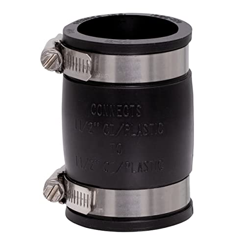 Fernco 1056-150 1-1/2-in. Flexible PVC Pipe Coupling for Cast Iron and Plastic Plumbing Connections 2-Pack