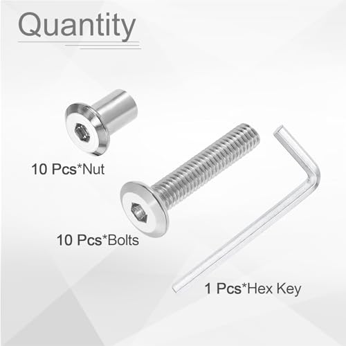 HARFINGTON 10 Set M6x35mm Hex Drive Socket Cap Bolt and M6x12mm Nuts with M4 Hex Wrench, Furniture Connector Bolts and Screws for Furniture Countersunk Belt, Silver - size: M6x35mm, M6x12mm