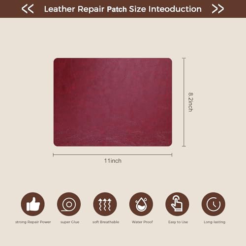 JDLUGH Sofa Leather Repair Patch Tape, 8.2x11 Inch, 2PCS, Red1.0 - color: Red wine, size: 8.2x11 Inch