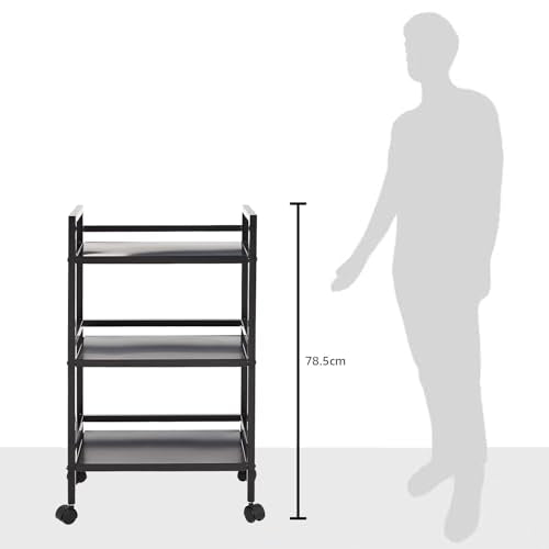 Amazon Basics 3-Tier Metal Rolling Utility Cart, Storage Organizer, Multifunctional Storage, Mobile Shelving, Black