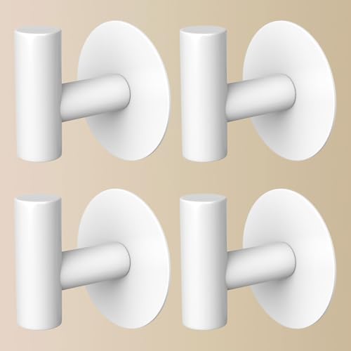 Heavy Duty Towel Hooks, Stainless Steel White Adhesive Hooks for Coat, Bags, Towels, Robes, Hats, Aprons – No Drill Bathroom, Kitchen, Hotel Wall Hooks (4 Pack) - color: White, size: Adhesive "T" Shape- 4 Pack
