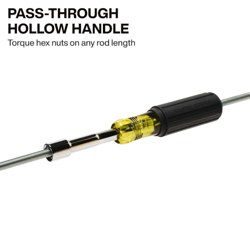 Klein Tools 65414 Heavy-Duty Hollow Shaft Nut Driver, Color-Coded 1/4-Inch Hex, Pass Through Design, 6-Point Socket, and Cushion-Grip Handle - size: 1/4-Inch