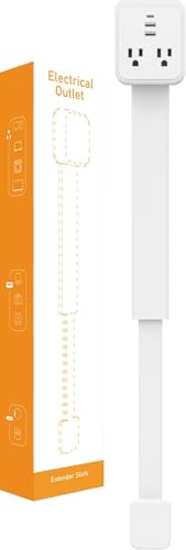 Outlet Extender Stick 17.2''–25.8'' Adjustable with USB C & 2 USB Ports, Electrical Outlet Extender with 2 AC Outlets, Flexible Rotat Plug for Multi-Angle Use in Home, Office, RV Tight Spaces