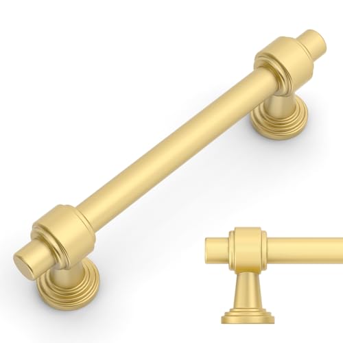 Amerdeco 10 Pack Brushed Gold Cabinet Pulls 3.75 Inch(96mm) Hole Center Drawer Pulls Cabinet Hardware Kitchen Cabinet Handles for Bathroom Dresser Pulls ZH0069 - color: Brushed Gold, size: 3.75" Hole Center