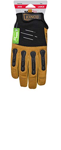 Kinco Work Glove, 2035 Foreman Synthetic Suede Leather Palm, Comfortable Polyester-Spandex, Durable, Safety Gloves, Farm, DIY, Landscaping, Ranch, Construction, Carpentry, Mechanics - Large