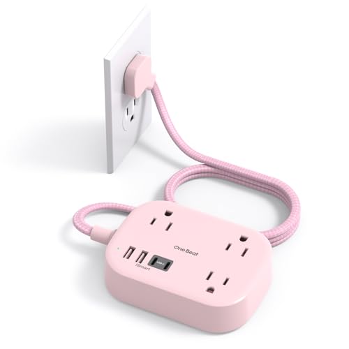 Cruise Essentials 2026,One Beat Travel Power Strip with USB C,Flat Plug 6ft - color: Pink, size: 6Ft