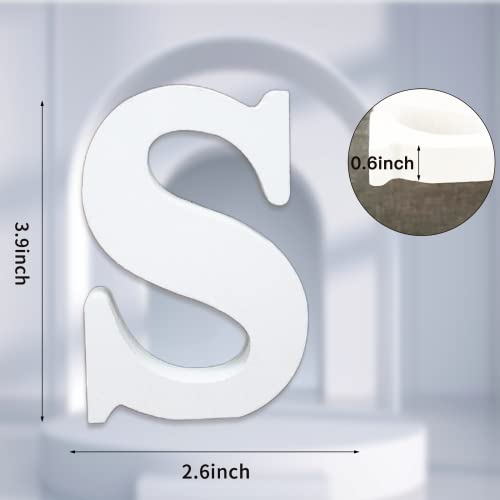 AOCEAN 4 Inch White Wood Letters Unfinished Wood Letter for Wall Decor Decorative Standing Letters Slices Sign Board Decoration for Craft Home Party Projects (S) - style: S
