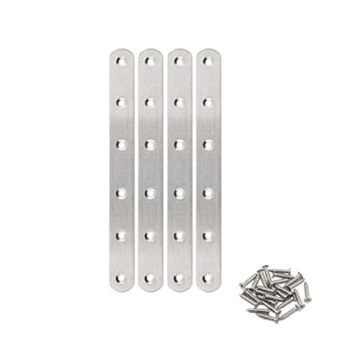 4 Pack Flat Mending Plate for Wood,ULIFESTAR Stainless Steel Straight Brackets 200mm / 8" Length 6 Screw Hole Flat Repair Fixing Wood Brace Joining Plates Connector with Fixing Screws - size: ['200x20x3mm']
