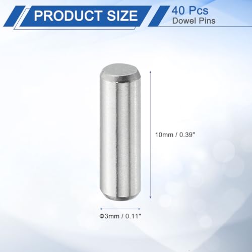 uxcell 40 Pcs 3 mm x 10 mm Dowel Pins, 316L Stainless Steel Cylindrical Dowel Pins Shelf Support Peg Pin Rod Fasten Elements Metal Shelf Pegs Silver Tone - size: 3 mm x 10 mm