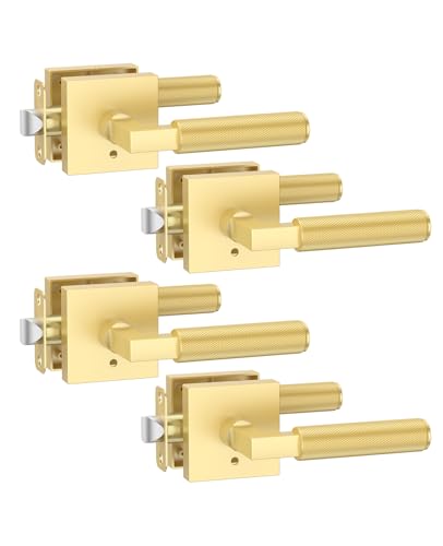 Asidrama 4 Pack Brushed Gold Privacy Interior Door Handles - color: Brushed Gold, size: 4 Pack, style: Privacy