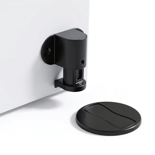 1 Pack Magnetic Door Stopper – Adjustable Magnetic Door Stop for Bottom of Door, Floor Mount Magnet Door Holder with Nail-Free Glue Included, No-Drilling (Black)