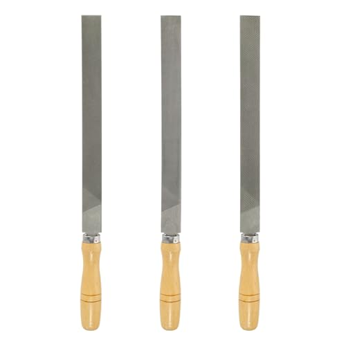 HARFINGTON 3pcs Flat Cut File 12" Double Cut Teeth High Carbon Steel Hand Rasp File with Wood Handle for Metal Wood Deburring Removing - size: 12"