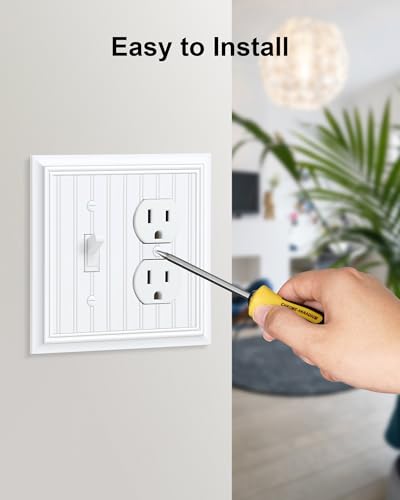 2-Pack Beadboard Bamboo Fiber Combo Toggle/Duplex Light Switch Cover Plate - color: Pure White, size: 1 Toggle/1 Duplex 2PK