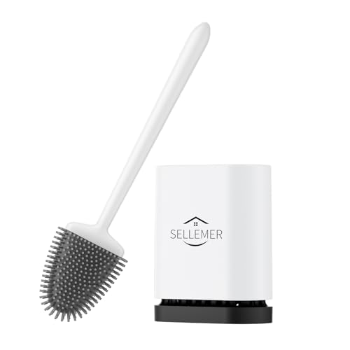 Sellemer Silicone Toilet Brush, Ventilation Slots Holder 1 Pack Pearl White - color: Pearl White-1pcs
