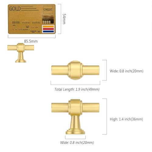 Amerdeco 10 Pack Brushed Gold Cabinet Knobs 1.46 Inch(37mm) Single Hole Cabinet Handles Rectangle Dresser Knobs Drawer Knobs and Pulls for Bathroom Cabinets ZH0069 - color: Brushed Gold, size: 1.46" Single Hole