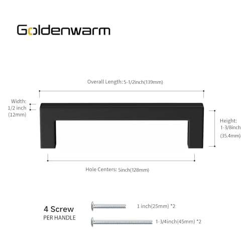 Goldenwarm 30 Pack 5“ Black Kitchen Cabinet Handles Drawer Pulls - size: 5in Hole Centers