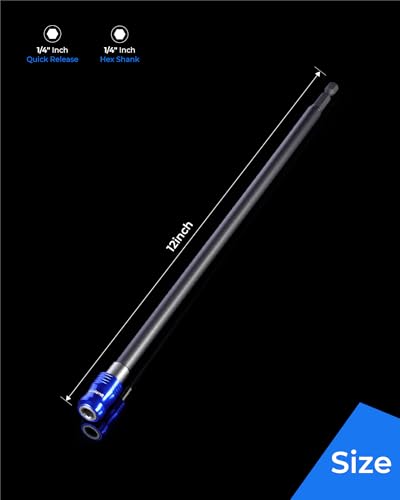 toolant 12" Magnetic Drill Bit Extension, Quick-Insert Bit Holder with Anti-Wobble Sleeve, Strong Magnet, 1/4" Hex Shank, Alloy & Stainless Steel for Impact Driver - size: 1PCS