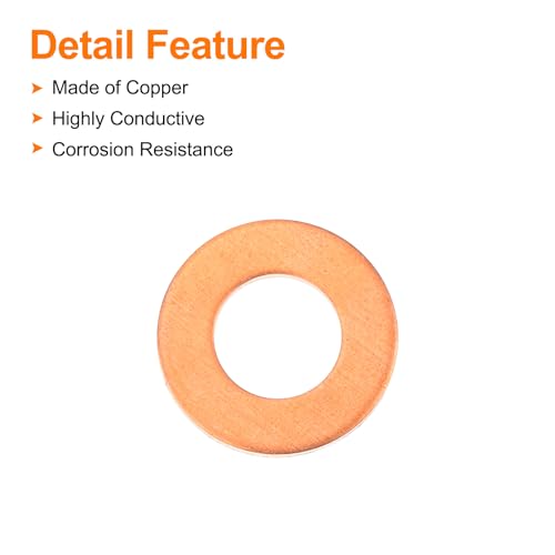MECCANIXITY 52 Pcs Flat Copper Washers, 7x14x1mm Copper Upgraded Flat Metric Sealing Crush Ring Washers for Hydraulic Fittings Screw Bolt Nut Electronic Repair - size: 7x14x1mm