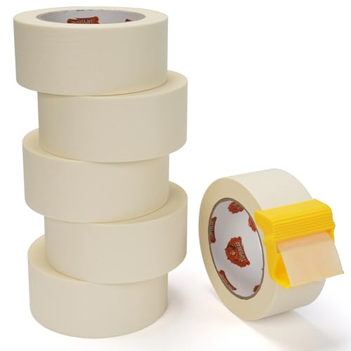 TAPEBEAR Masking Tape with Dispenser 1.88" x 60Yards Beige White - size: Dispenser/1.88" x 60Yards x 6Rolls