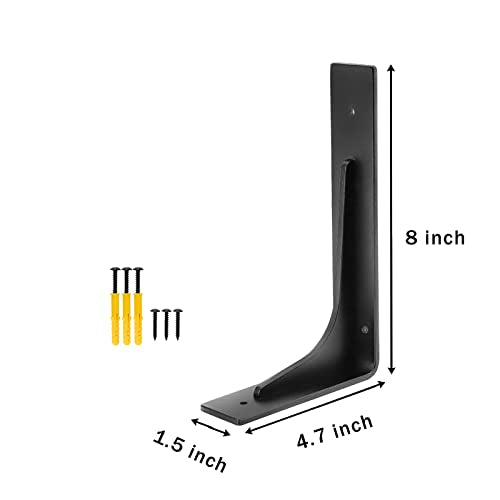 8"x 4.7" Shelf Brackets,L Shelf Brackets, Vertical Angle, Premium Alloy Metal Heavy Duty Shelf Bracket, high Strength Mounting Hardware Included, Corner Brace Joint,Pack of 4. (8 inch L+Beam) - size: 8 inch L+BEAM