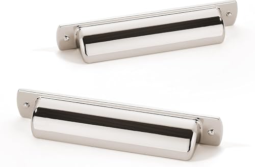 khtumeware 10 Pack 3-3/4" Drawer Pulls Polished Nickel Cabinet Cup Pulls Kitchen Hardware Cabinet Handles Drawer Handles Knobs 3-3/4 inch Hole Center - color: Polished Nickel, size: Cup Pulls 3-3/4" Hole Center