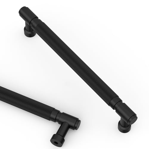 Asidrama 10 Pack 6.3 Inch(160mm) Matte Black Cabinet Pulls Knurled Kitchen Cabinet Handles, Cabinet Pulls Kitchen Cabinet Hardware for Cupboard Drawer Pulls - color: Matte Black, size: 6.3" Hole Center, style: 10 Pack