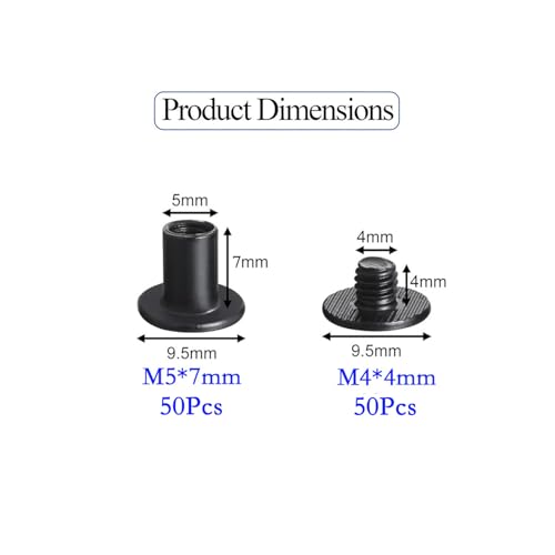 Alloygold 50 Sets M5*7 Matte Black Chicago Screw Kit Leather Rivets Screw Rivets Chicago Screw Buttons DIY Leather Trim - color: matte black, size: M5*7mm