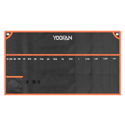 Wrench Roll Up Pouch – Wrench Organizer, Wrench Bag with Handle, Wrench Holder for Hanging - size: 17 Pockets SAE