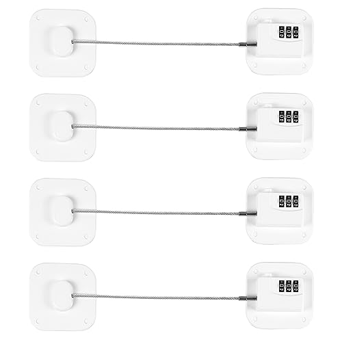 Refrigerator Lock, Heavy Duty Fridge Lock, Combination Lock for Refrigerator Cabinets, Drawers, Safety Lock, Easy Install No Keys Needed (White-4Pack) - color: White-4Pack