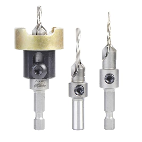 Amana Tool Woodworking Countersink Set, AMS-621, 3-Piece | Carbide Tipped with Adjustable Depth Stop and No-Thrust, No Marring Ball Bearing - style: AMS-621, 3-Pc