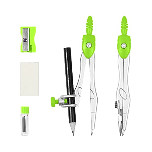 Unjoo Geometry Set 10 Pcs Student Supplies, Protractor and Compass (Green） - color: Green