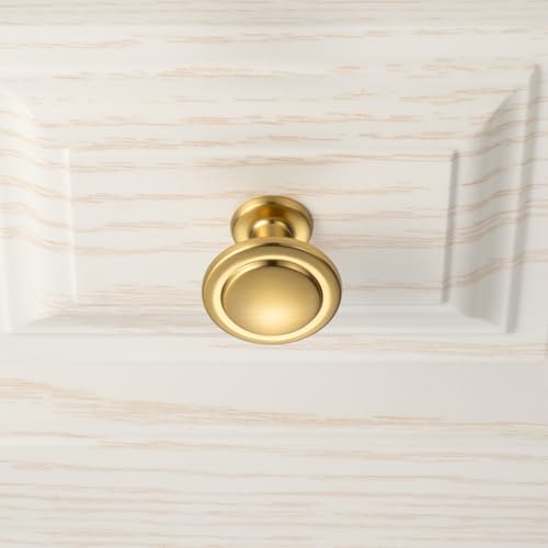 KOOFIZO 10 Pack Brushed Gold Cabinet Knobs Round Single Hole Pulls 1960 - color: Brushed Gold, size: Knob 1 - 10Pcs, style: Round