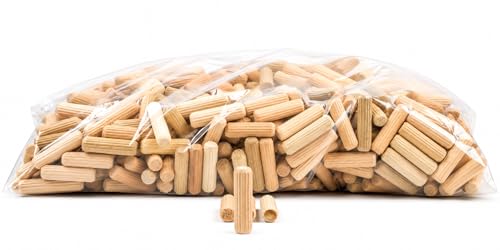 Berta 100-Pack, 5/16" x 1 1/2" (8 mm x 40 mm) Wooden Dowel Pins, Straight Dowel Rods Made of Hard Wood, Fluted Wood Dowel Plugs with Beveled Ends Tapered for Easy Insertion, for Woodworking (100)