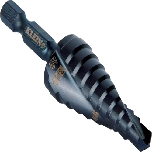 Klein Tools QRST03 Step Drill Bit, Quick Release Spiral Double-Fluted, 1/4 to 3/4-Inch, Hex Shank, Cut Steel, Wood, Plastic, Aluminum - size: 1/4 to 3/4-Inch, style: Quick Release