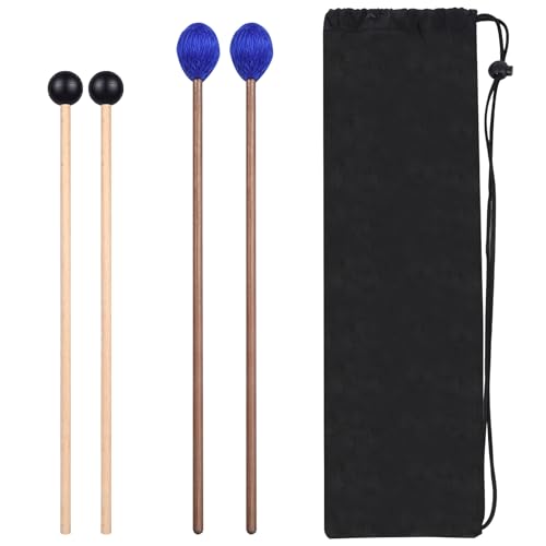 Drum Mallets Kit – 2 Pairs, Rubber ＆ Marimba, Percussion Instrument Beginner Accessories for Steel Drum, Bass Drum, Glockenspiel, Xylophone Mallet - size: 2 pairs