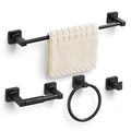 Matte Black Bathroom Hardware Set 4 Pieces,Towel Bar Set Stainless Steel Wall Mounted, Includes 16In Hand Towel Bar, Towel Ring, Robe Towel Hooks,Toilet Paper Holder, Bathroom Towel Rack Set - color: Matte Black-4pcs, size: 16Inch