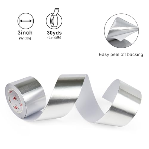 BOMEI PACK Aluminum Foil Tape,Heavy Duty Metal Foil Tape,High Temperature Silver Duct Tape,Perfect for Sealing & Patching,HVAC,Air Ducts,Insulation and Metal Repair (4 Inch) - size: 4 Inch x 30 Yards