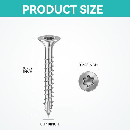 Wood Screws #4 × 3/4 inch Torx Star Drive Deck Screws Flat Head M3 × 20 Countersunk T10 Self Tapping Thread Cut 200pcs Carbon Steel Galvanized Very Small Size Screw (200PCS/Small Box) - color: Silver, size: #4×3/4