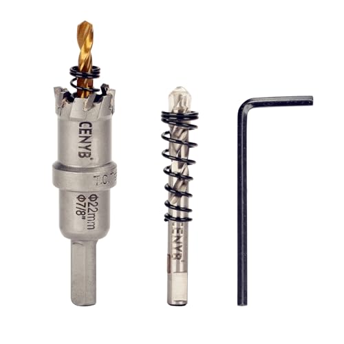 7/8" (22mm) Tungsten Carbide Tipped Hole Saw with 2Pcs Titanium-Plated Pilot Drill Bits for Hard Metal,Stainless Steel,Iron,Aluminum Alloy,Wood and Plastic - size: 22mm | 7/8"