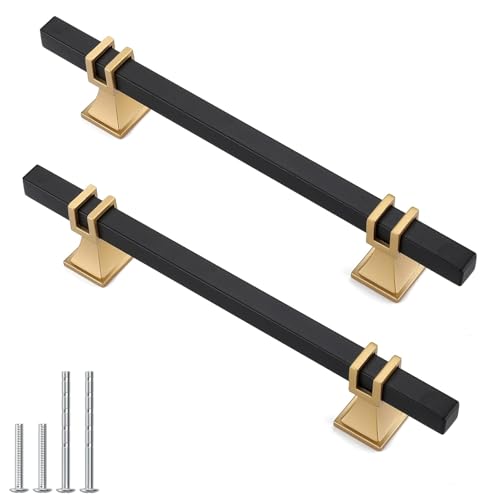 10 Pack 5 Inch Black and Gold Cabinet Pulls Black and Gold Cabinet Handles Kitchen Cabinet Handles Dresser Drawer Pulls Kitchen Cabinet Hardware - color: Black & Matte Gold, size: 5 inch (128mm) Hole Center Pull